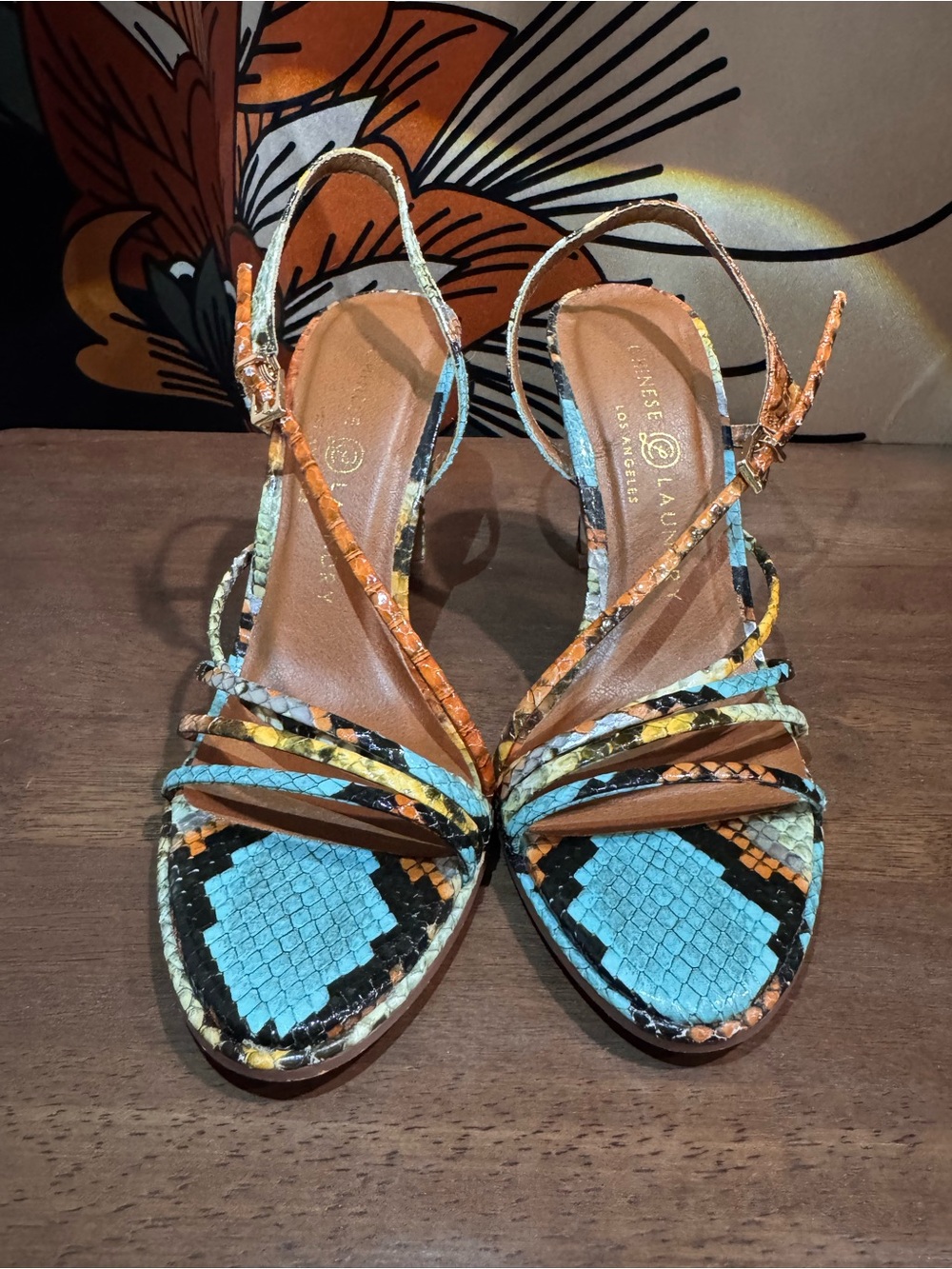 Chinese Laundry Multicolor Snakeskin Strappy Heel Sandals